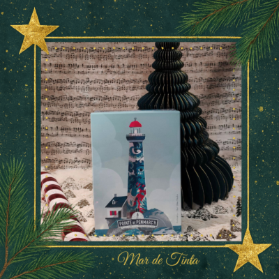 caja ragalo Navidad Mar de tinta , ilustrada con un faro