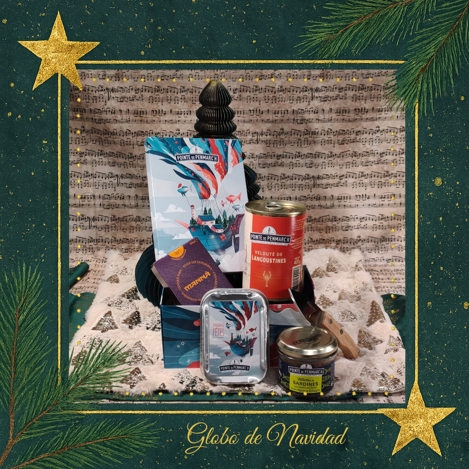 Caja regalo ilustradada Casa en el aire abierta caja regalo ilustrada mostrando las conservas