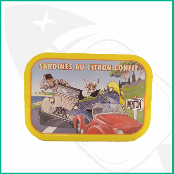 sardina con limón confitado Conserva de sardinas con limón confitado cebolla y aceitunas de Marsella