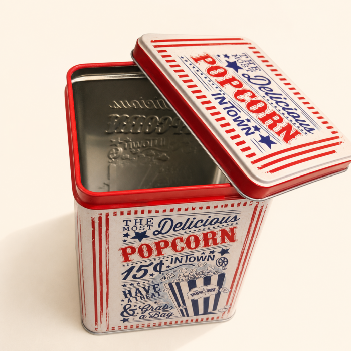 detalle caja metálica regalo Caja Metal Palomitas Retro