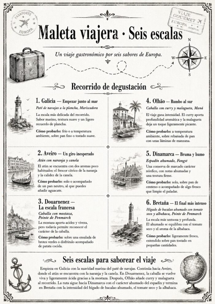 Maleta viajera gourmet · Seis escalas